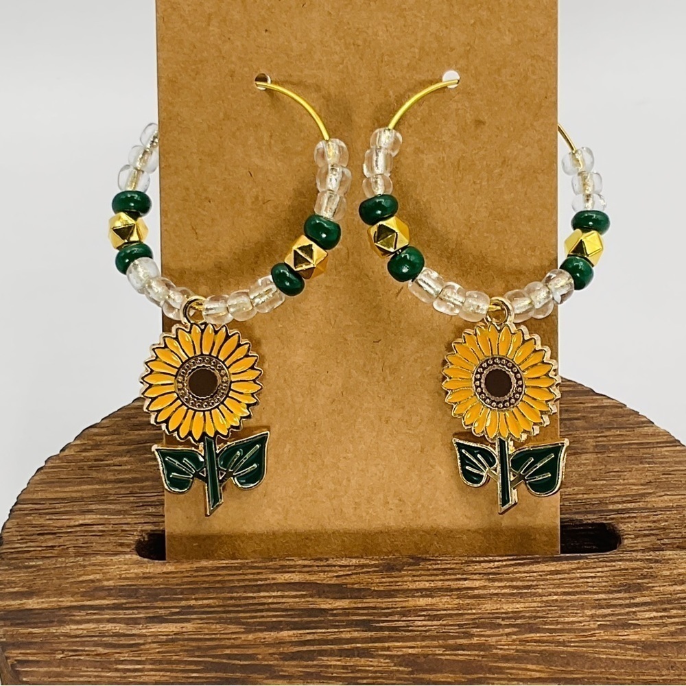 Sunflower Earrings Hoops Glass Beads Jewelry Gift Girl Retro Y2K Summer Charm